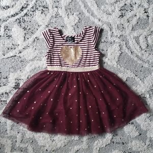 2T Girls Beautiful Burgundy & Gold Dress